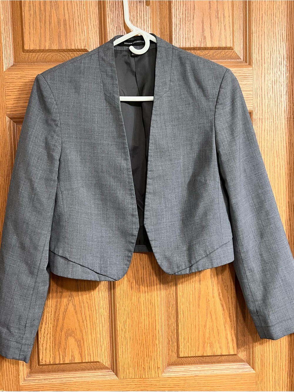 Cropped Open-Front Grey Blazer Jacket
